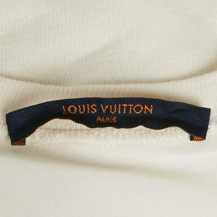 Pre Owned Louis Vuitton White Logo Print Jersey Crewneck T-Shirt XS