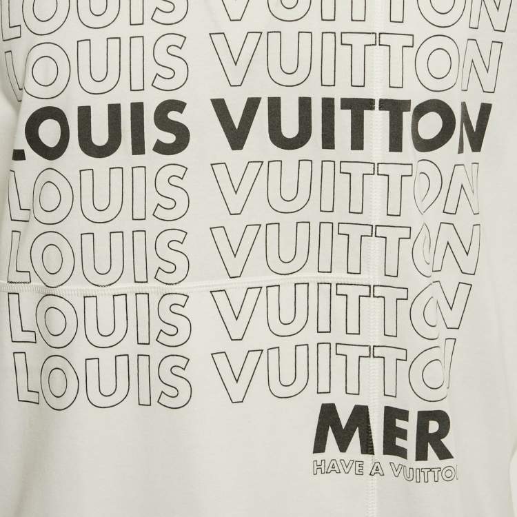Pre Owned Louis Vuitton White Logo Print Jersey Crewneck T-Shirt XS