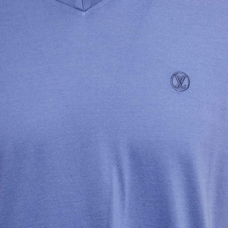 Pre Owned Louis Vuitton Blue Jersey V-Neck T-Shirt L