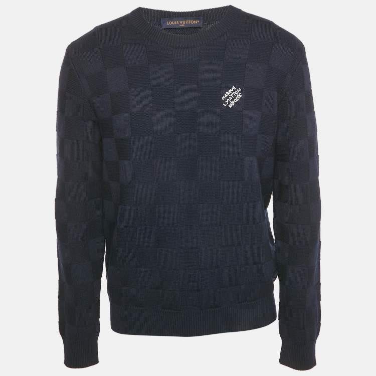 Pre Owned Louis Vuitton Blue Damier Wool Knit Marque L'Vuitton Sweater M