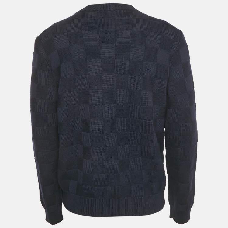 Pre Owned Louis Vuitton Blue Damier Wool Knit Marque L'Vuitton Sweater M