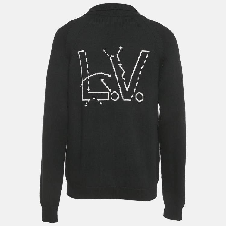 Pre Owned Louis Vuitton Black LV Intarsia Rib Knit Cardigan L