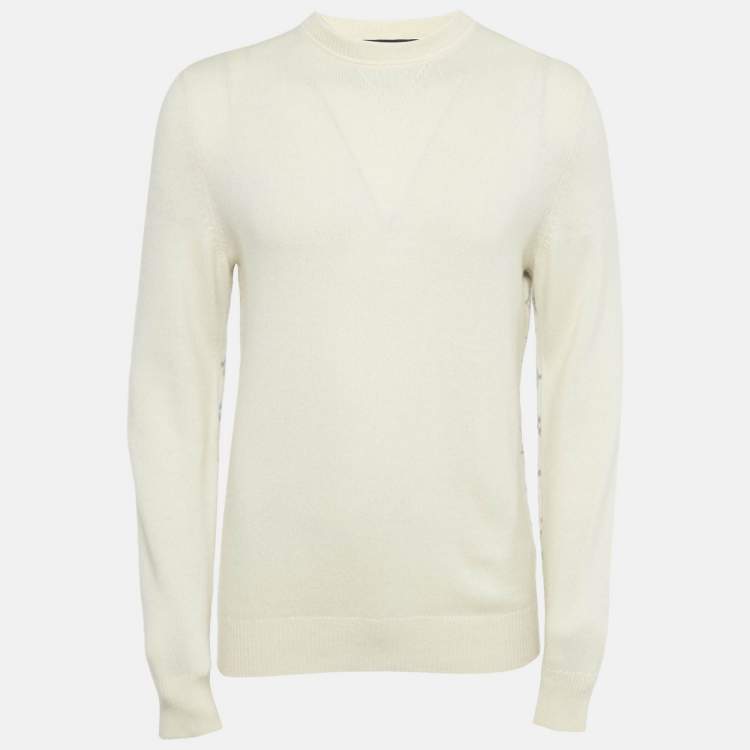 Pre Owned Louis Vuitton Cream Knit Monogram Crewneck Sweatshirt M