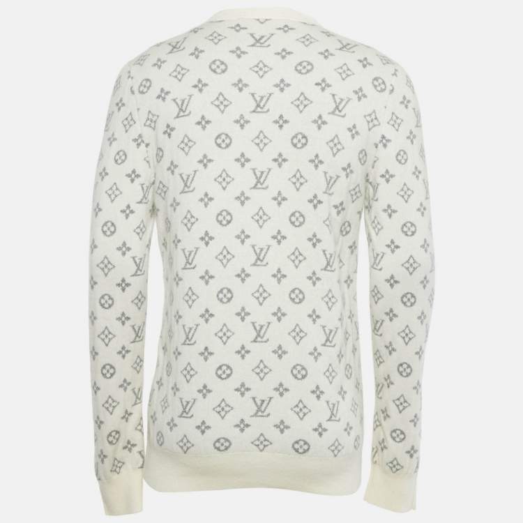 Pre Owned Louis Vuitton Cream Knit Monogram Crewneck Sweatshirt M