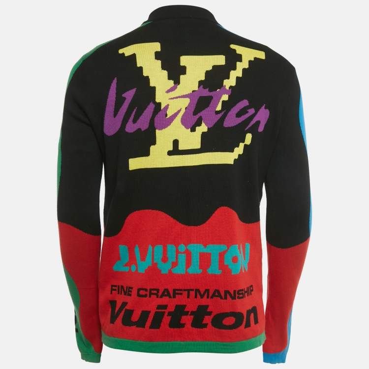 Pre Owned Louis Vuitton Multicolor Logo Intarsia Cotton Knit Sweatshirt M