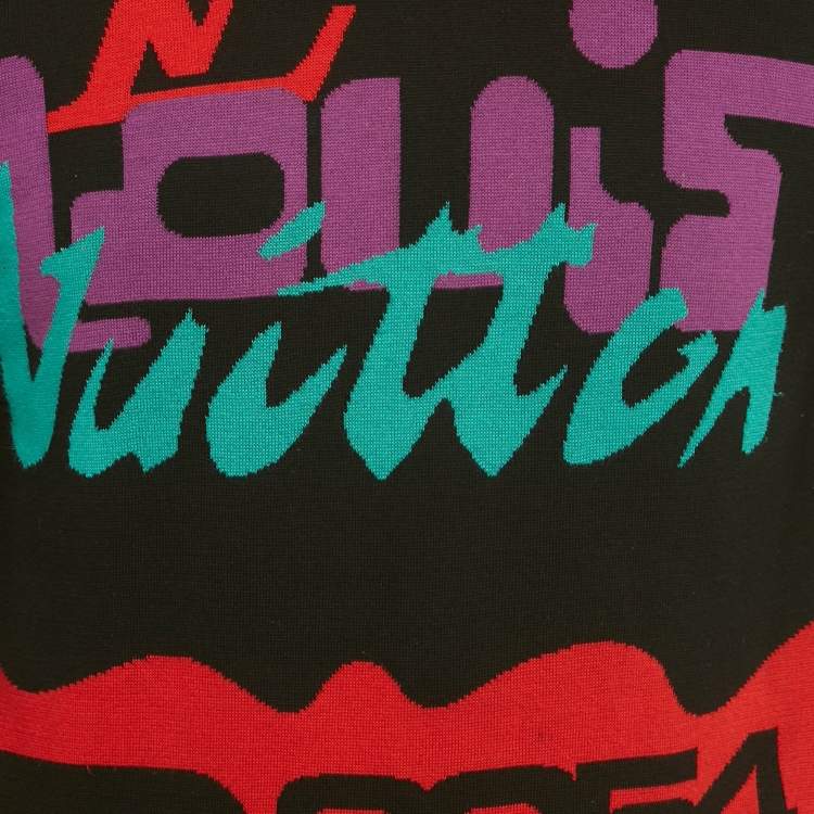 Pre Owned Louis Vuitton Multicolor Logo Intarsia Cotton Knit Sweatshirt M