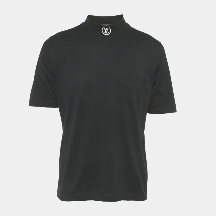 Pre Owned Louis Vuitton Black Logo Embroidered Cotton T-Shirt XL