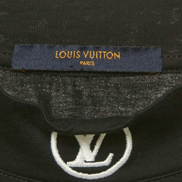 Pre Owned Louis Vuitton Black Logo Embroidered Cotton T-Shirt XL