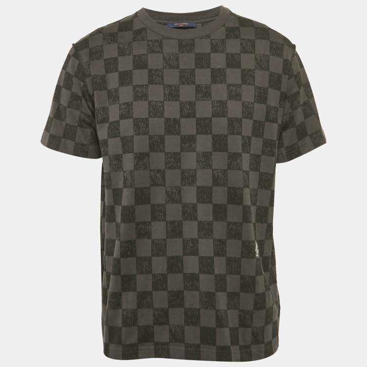 Pre Owned Louis Vuitton Grey Damier Jersey Crewneck T-Shirt L