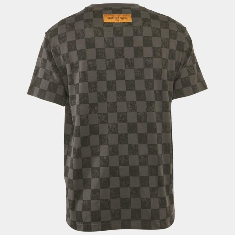 Pre Owned Louis Vuitton Grey Damier Jersey Crewneck T-Shirt L