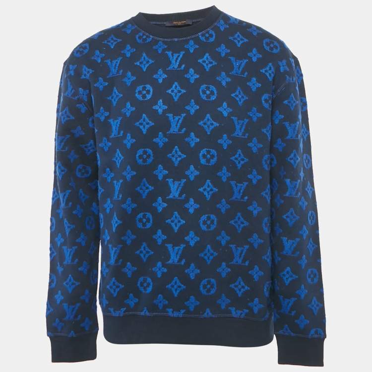 Pre Owned Louis Vuitton Blue Monogram Wool Blend Crewneck Sweatshirt M