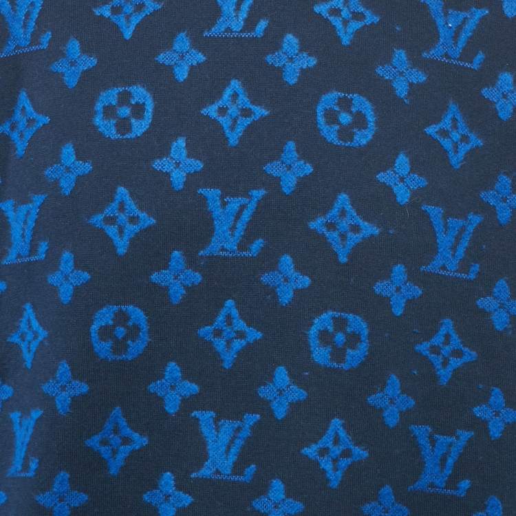 Pre Owned Louis Vuitton Blue Monogram Wool Blend Crewneck Sweatshirt M