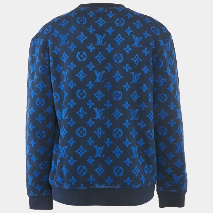 Pre Owned Louis Vuitton Blue Monogram Wool Blend Crewneck Sweatshirt M