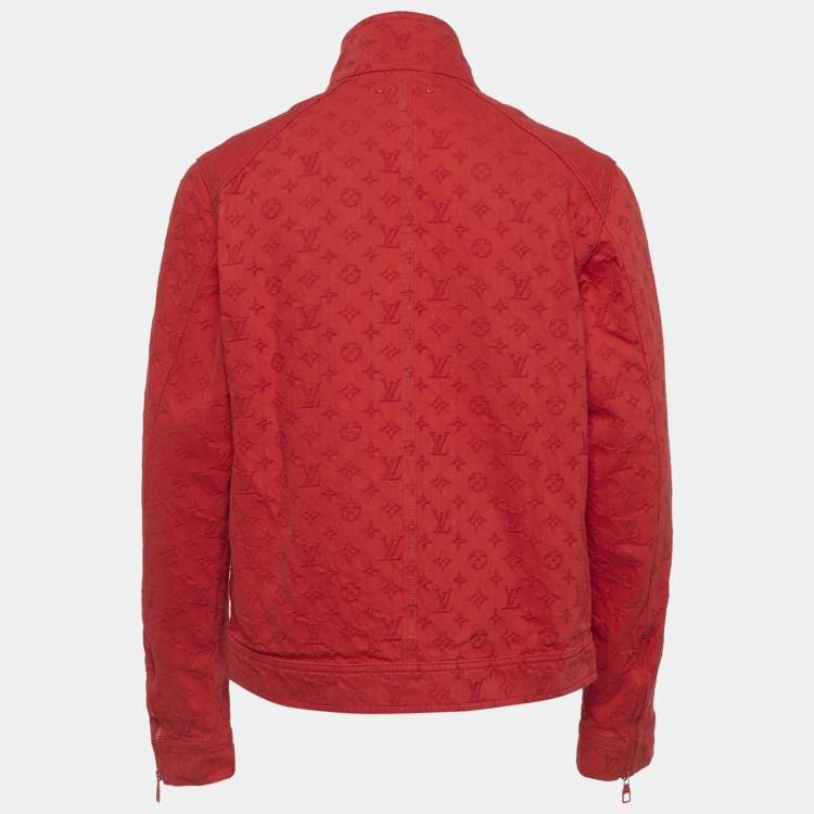 Pre Owned Louis Vuitton Red Monogram Denim Zip-Up Jacket L 
