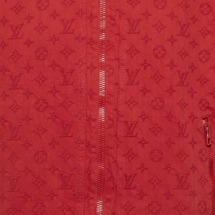 Pre Owned Louis Vuitton Red Monogram Denim Zip-Up Jacket L 