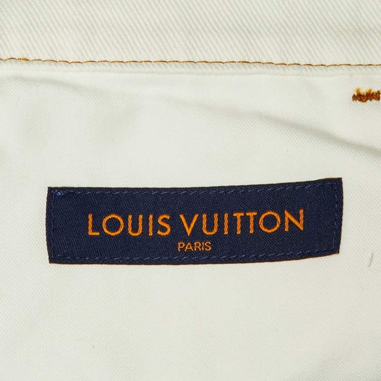 Pre Owned Louis Vuitton White Monogram Spray Denim Straight Fit Jeans S/Waist 31"
