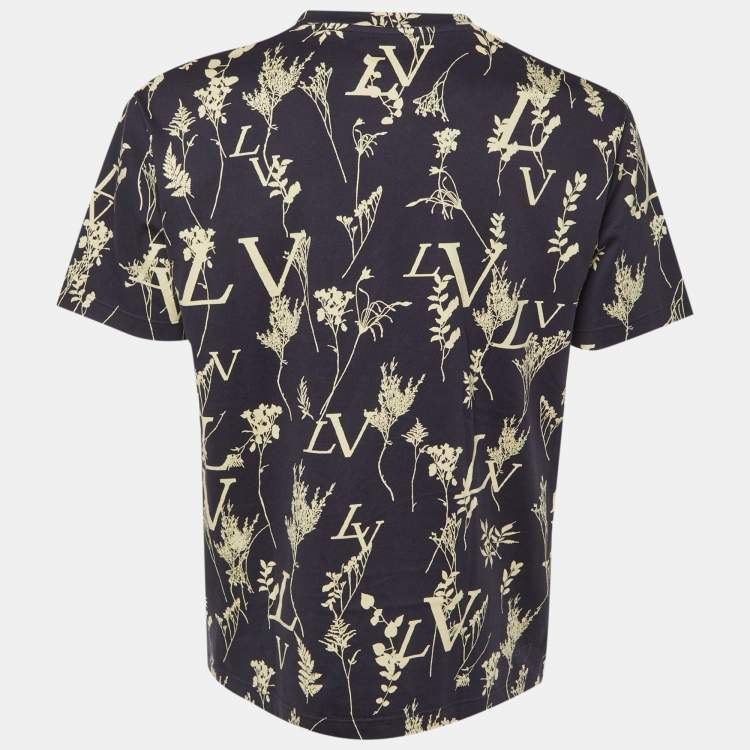 Pre Owned Louis Vuitton Blue/White Printed Cotton Crew Neck T-Shirt L