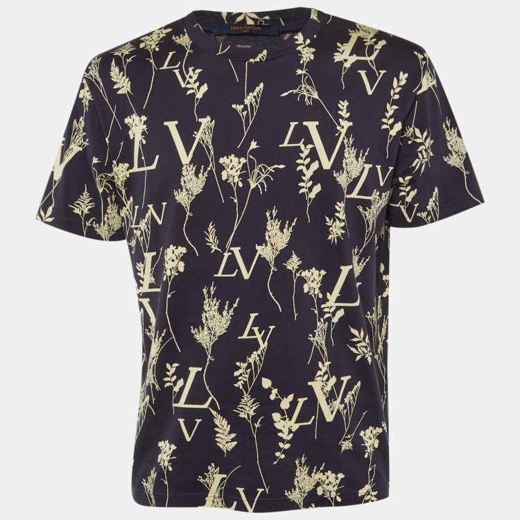 Pre Owned Louis Vuitton Blue/White Printed Cotton Crew Neck T-Shirt L