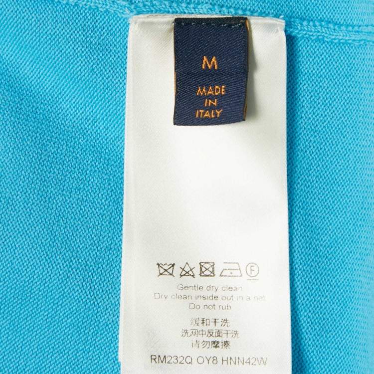 Pre Owned Louis Vuitton Blue Pin Logo Embroidered Cotton T-Shirt M