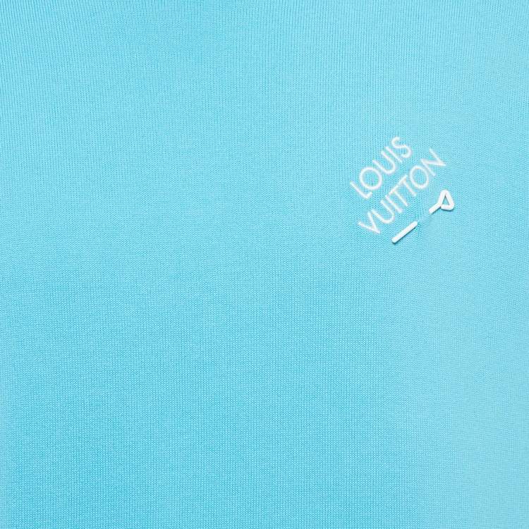 Pre Owned Louis Vuitton Blue Pin Logo Embroidered Cotton T-Shirt M