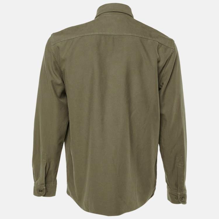 Pre Owned Louis Vuitton Vintage Dusty Green Cotton Button Front Overshirt M
