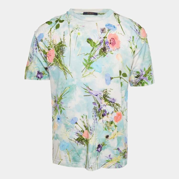 Pre Owned Louis Vuitton Blue Floral Print Jersey T-Shirt M