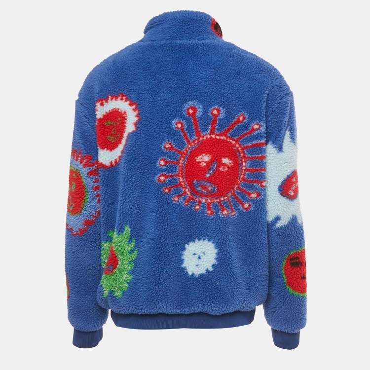 Pre Owned Louis Vuitton Blue Printed Fleece Zip-Up Jacket XL