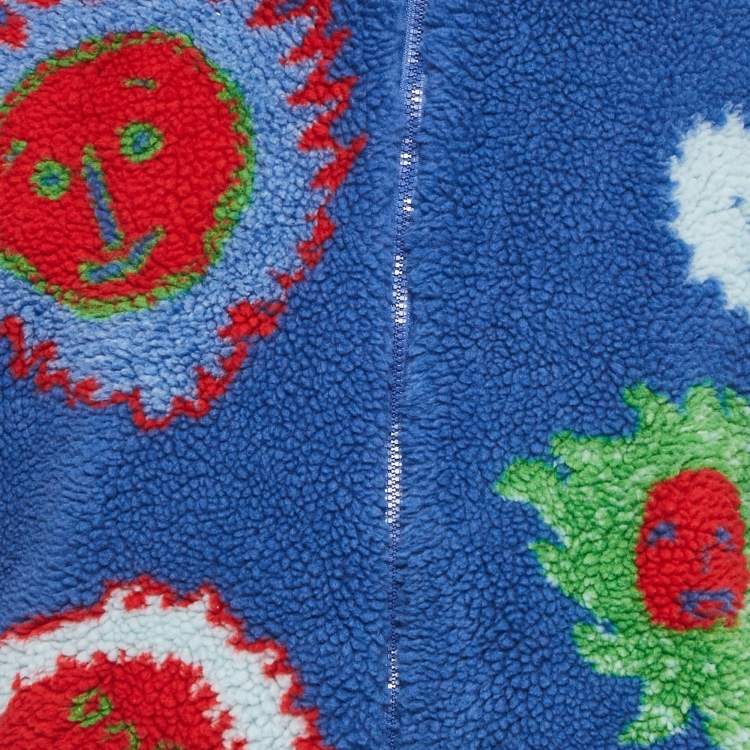 Pre Owned Louis Vuitton Blue Printed Fleece Zip-Up Jacket XL