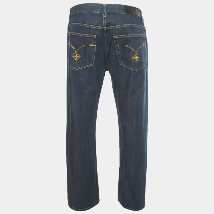 Pre Owned Louis Vuitton Blue Denim Logo Embroidered Jeans XL Waist 33" 