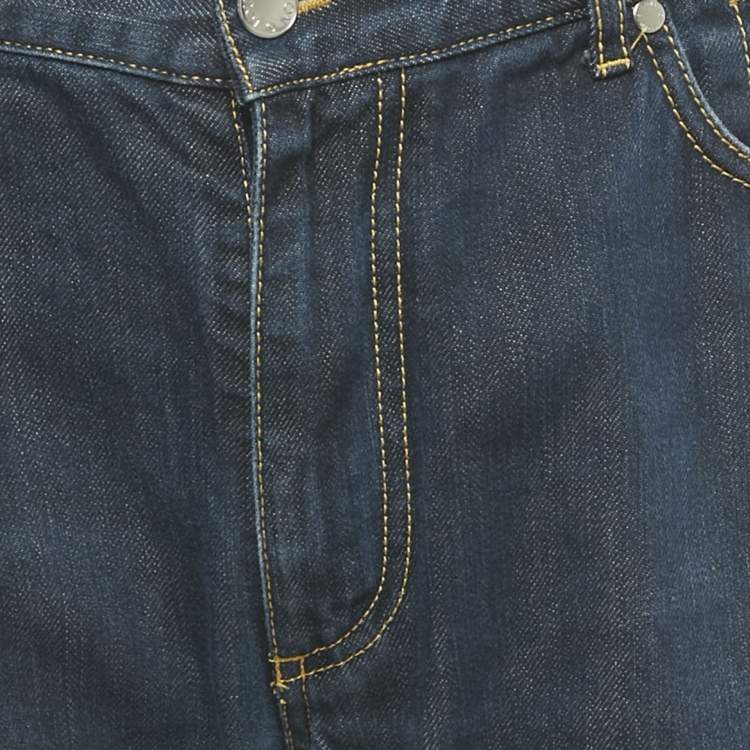 Pre Owned Louis Vuitton Blue Denim Logo Embroidered Jeans XL Waist 33" 