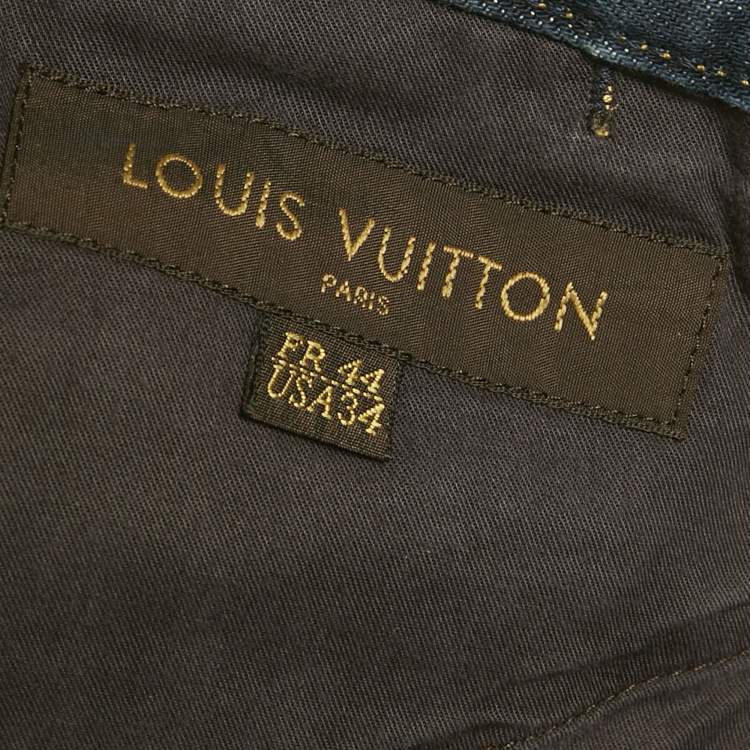 Pre Owned Louis Vuitton Blue Denim Logo Embroidered Jeans XL Waist 33" 