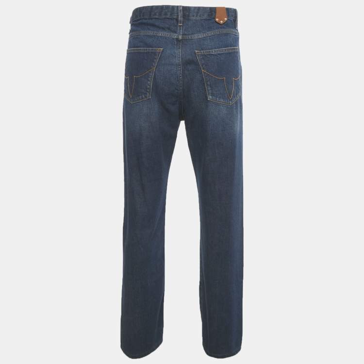 Pre Owned Louis Vuitton Blue Straight Leg Denim Jeans XL Waist 35"