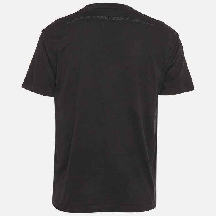 Pre Owned Louis Vuitton Black Logo Print Jersey Crewneck T-Shirt M