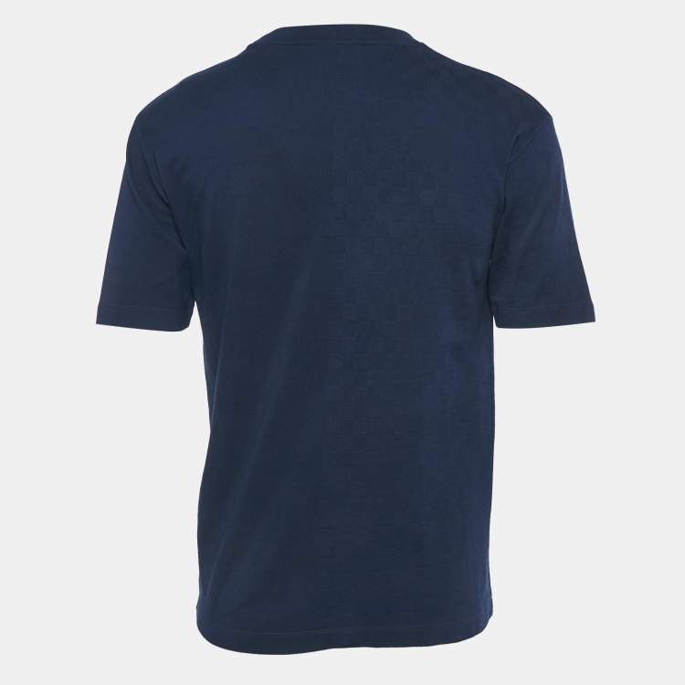 Pre Owned Louis Vuitton Navy Blue Damier Jersey Crewneck T-Shirt M