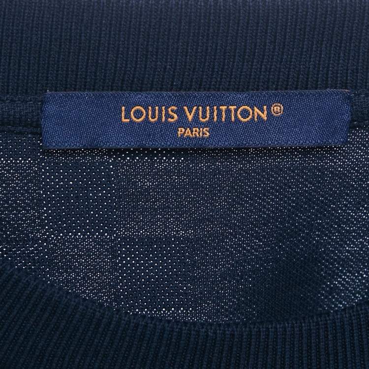 Pre Owned Louis Vuitton Navy Blue Damier Jersey Crewneck T-Shirt M