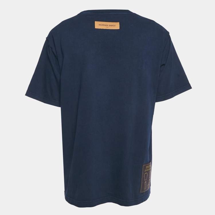 Pre Owned Louis Vuitton Blue Cotton Jersey Crewneck T-Shirt XL