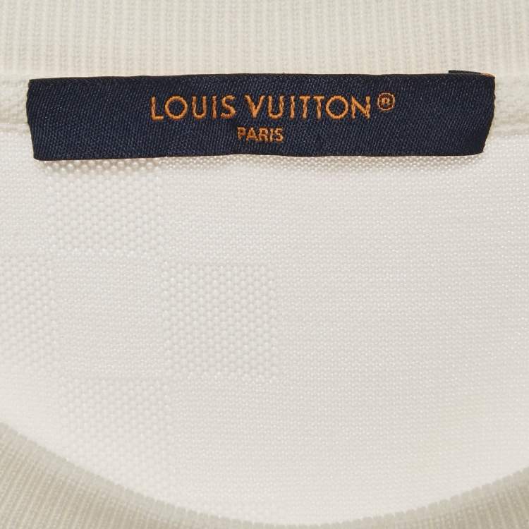 Pre Owned Louis Vuitton White Damier Jersey Crewneck T-Shirt M