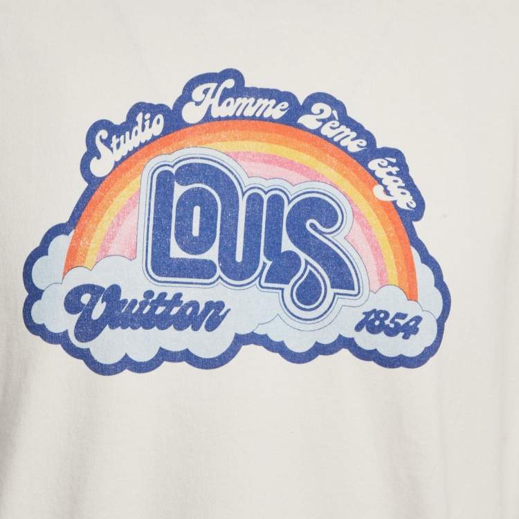Pre Owned Louis Vuitton White Rainbow Print Jersey Crewneck T-Shirt M