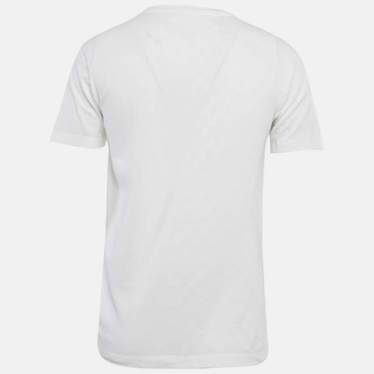 Pre Owned Louis Vuitton White Damier Jersey Crewneck T-Shirt S