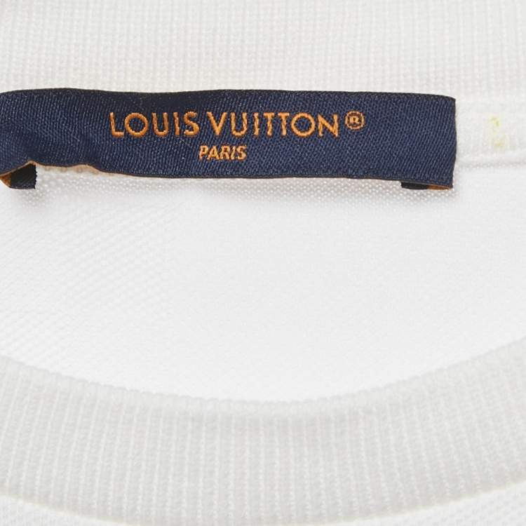 Pre Owned Louis Vuitton White Damier Jersey Crewneck T-Shirt S