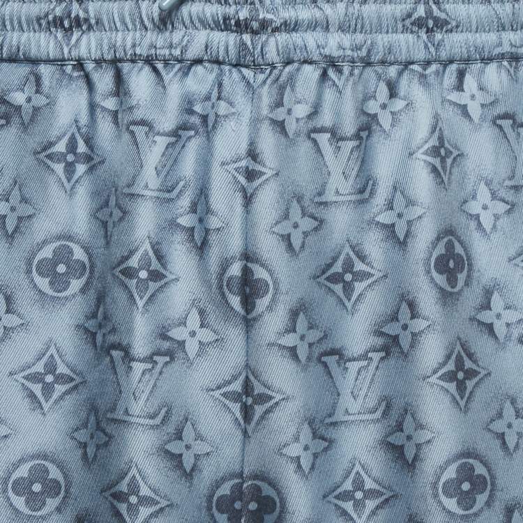 Pre Owned Louis Vuitton Blue Monogram Print Silk Shorts XL