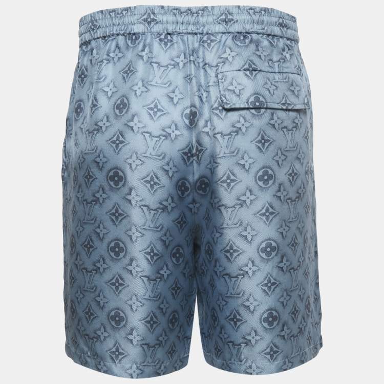 Pre Owned Louis Vuitton Blue Monogram Print Silk Shorts XL