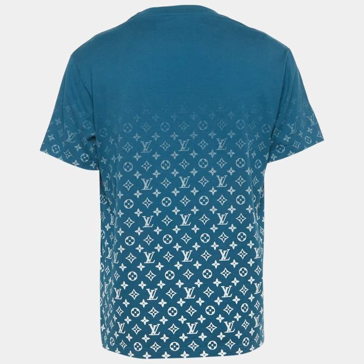 Pre Owned Louis Vuitton Blue Monogram Print Gradient Cotton T-Shirt XL 