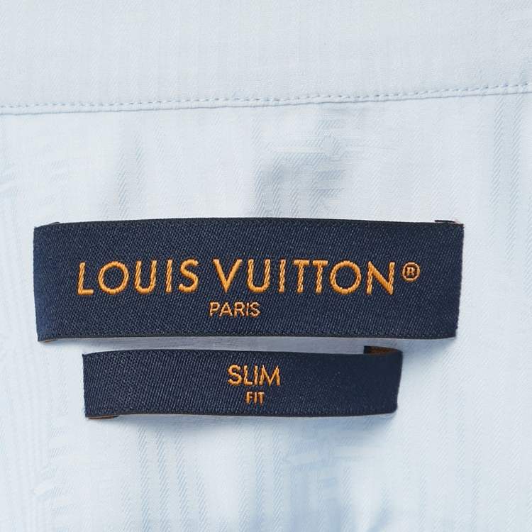 Pre Owned Louis Vuitton Blue Monogram Cotton Slim Fit Shirt XL