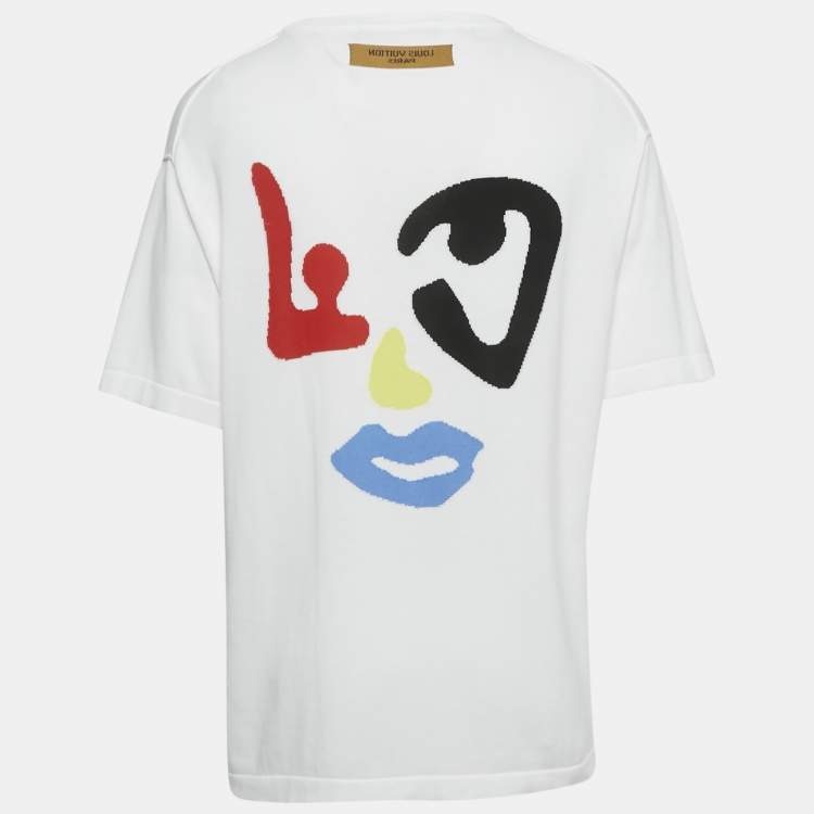 Pre Owned Louis Vuitton White Intarsia Cotton Knit Crewneck T-Shirt L