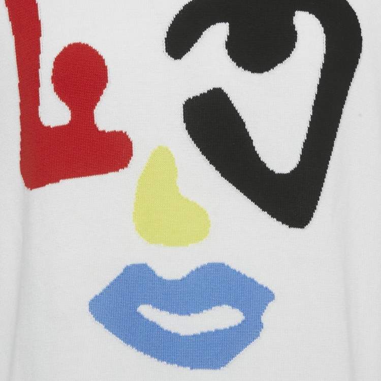 Pre Owned Louis Vuitton White Intarsia Cotton Knit Crewneck T-Shirt L