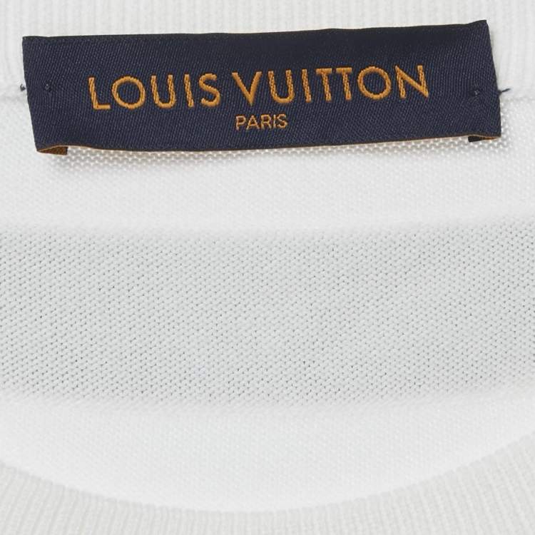 Pre Owned Louis Vuitton White Intarsia Cotton Knit Crewneck T-Shirt L