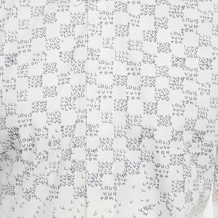 Pre Owned Louis Vuitton White Damier Cotton Long Sleeve Shirt XL