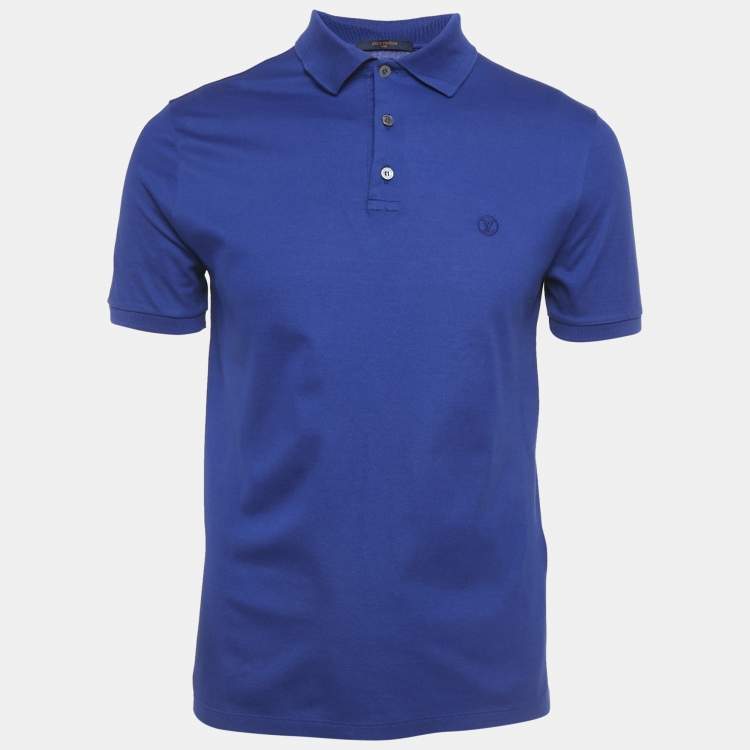 Pre Owned Louis Vuitton Blue Logo Embroidered Cotton Polo T-Shirt M