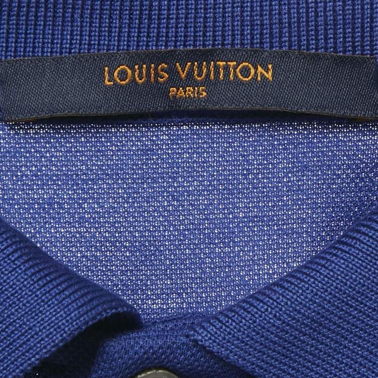 Pre Owned Louis Vuitton Blue Logo Embroidered Cotton Polo T-Shirt M